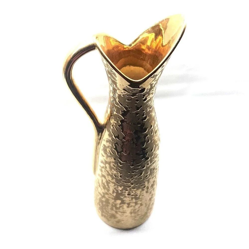 Vintage Elynor China ~ Weeping Gold 22k Pitcher  /Bud Vase  Made In USA